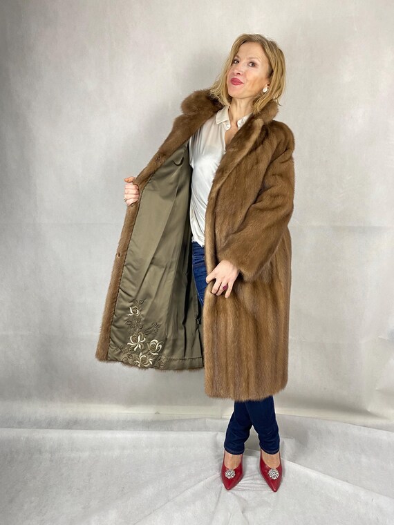 ヴィンテージミンクファーロングコート：デミバフブラウン、サイズM
