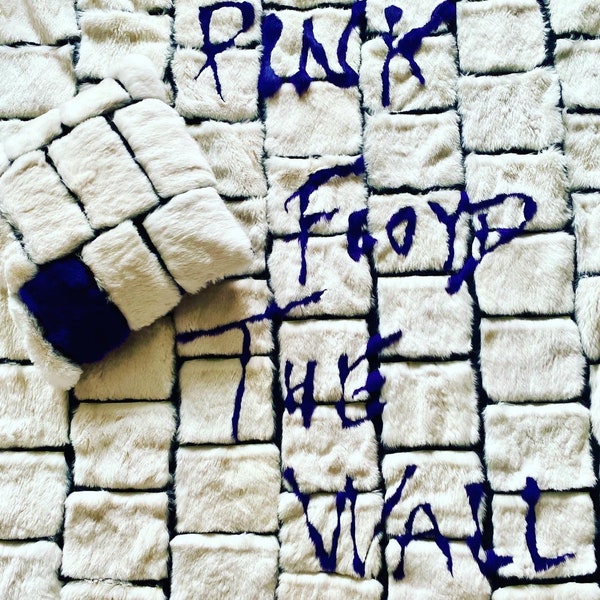 Large white fur blanket. Custom Pink Floyd theme blanket. white and purple weighted blanket. Furry cozy bedspread. handmade spread