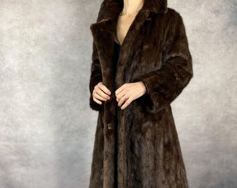Vintage Chocolate Brown Mink Coat, Size Small, 70s Glam