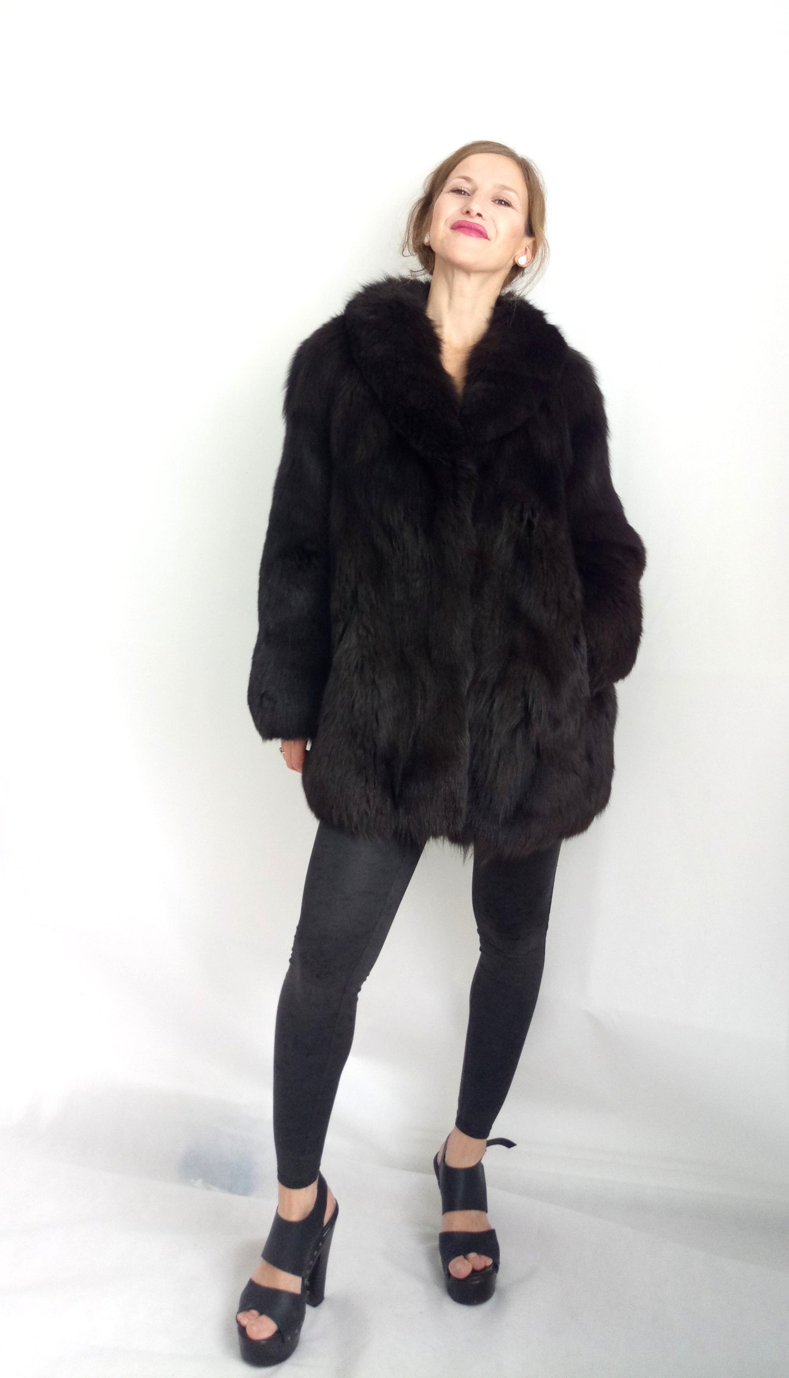Real Fur Coat Woman Real Fox Fur Coat Black Fox Coat Real Etsy Uk