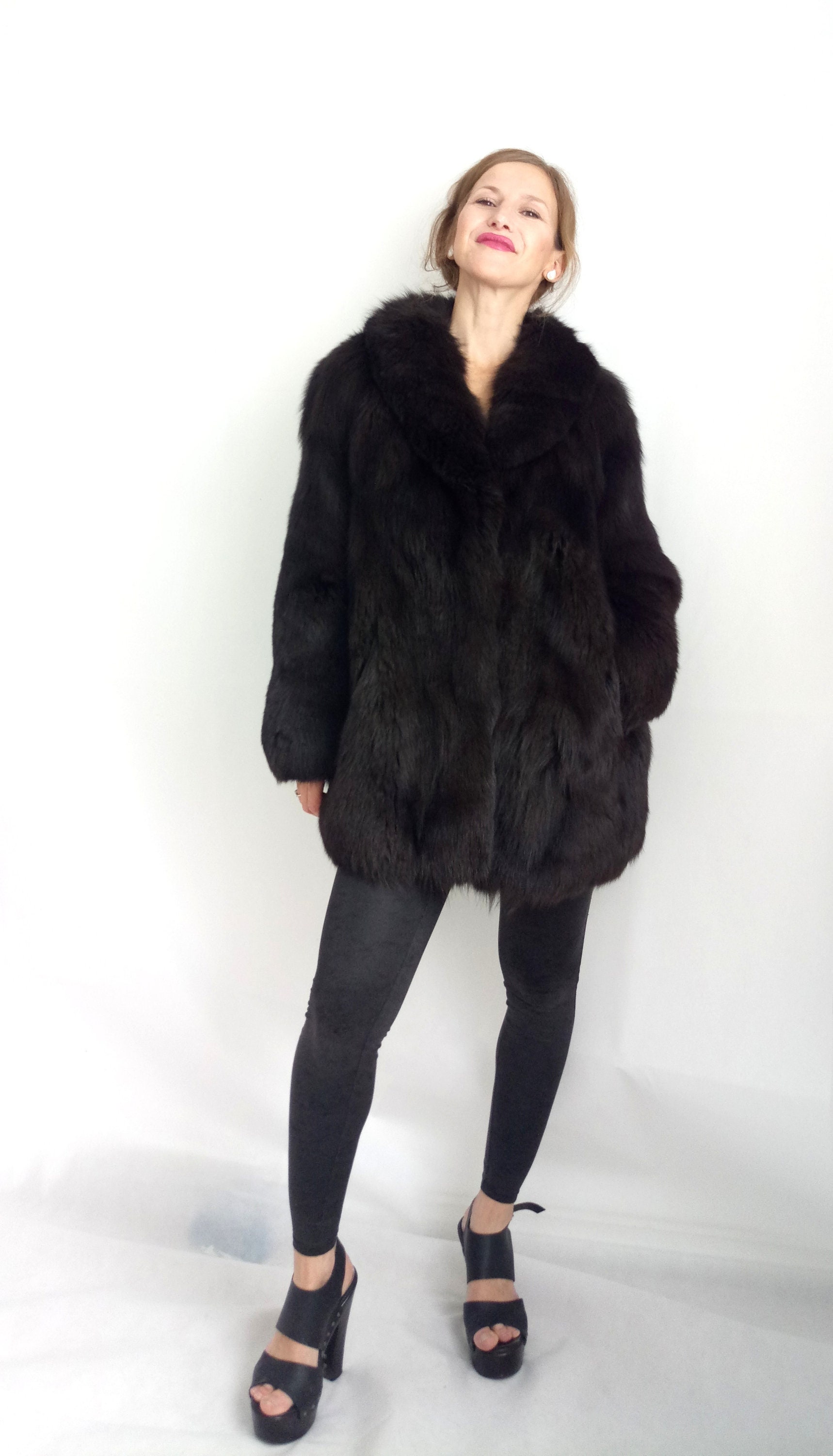 Real Fur Coat Woman. Real Fox Fur Coat/ Black Fox Coat/ Real Etsy UK