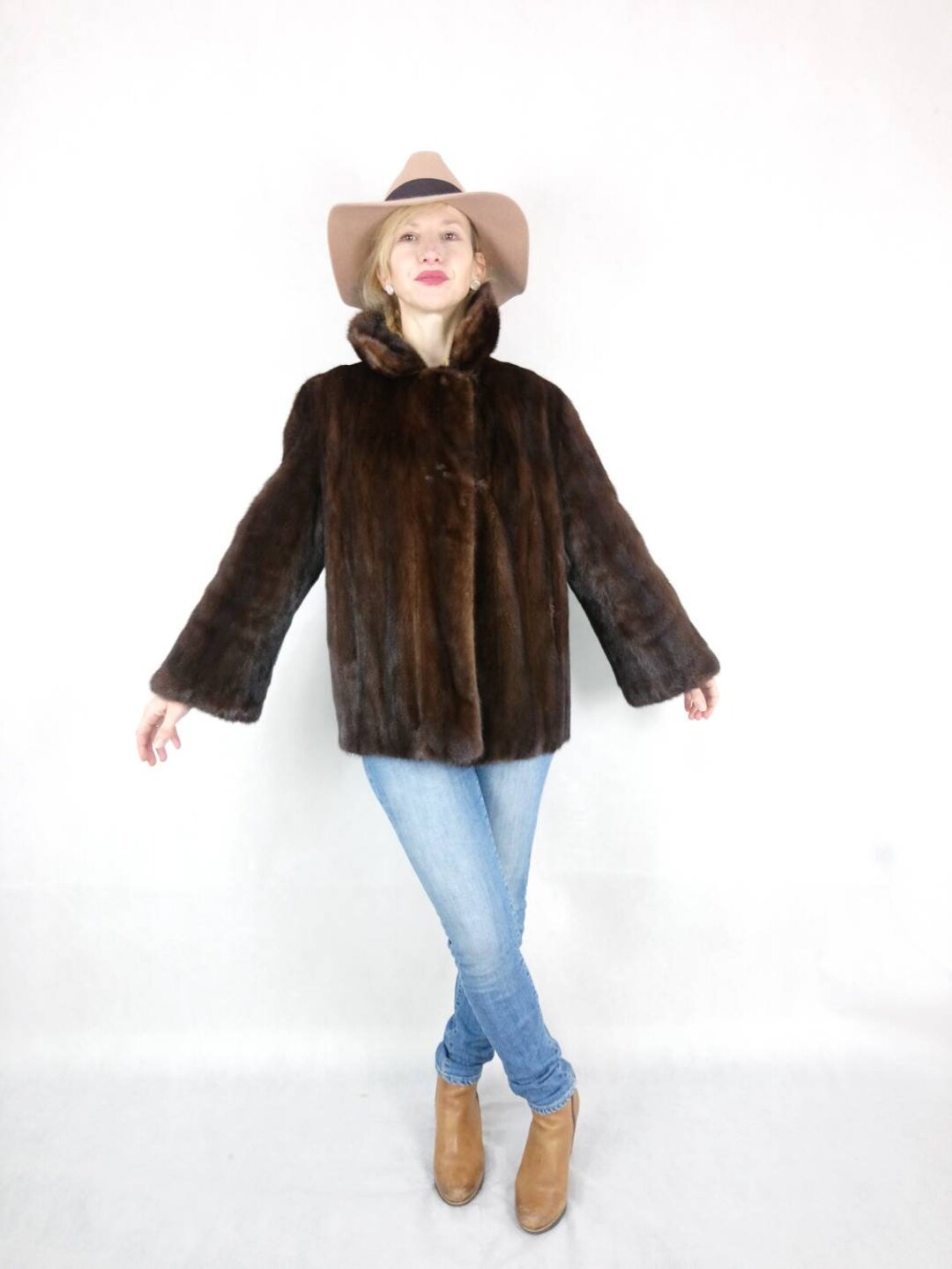 Real Fur Jacket/ Vintage Real Mink Jacket/ Brown Mink Jacket