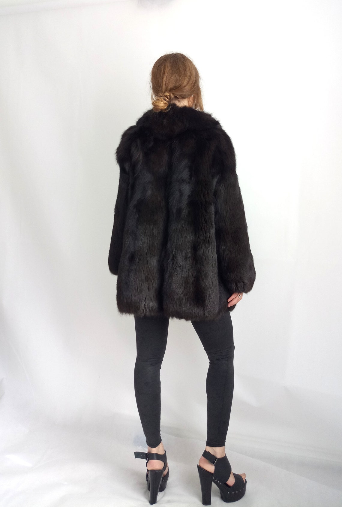 Real Fur Coat Woman. Real Fox Fur Coat/ Black Fox Coat/ Real Etsy UK
