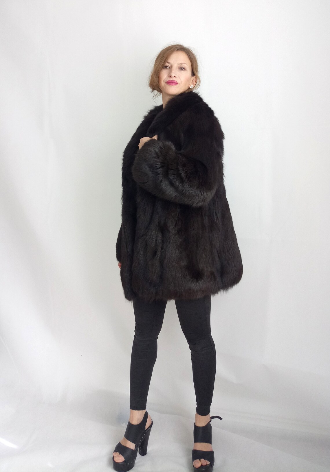 Real Fur Coat Woman. Real Fox Fur Coat/ Black Fox Coat/ Real Etsy UK