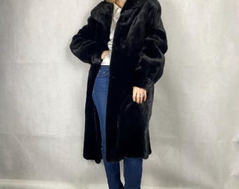 Real Black Mink coat/ LARGE size/ Vintage fur coat/ Classic long coat / Winter fur coat /Black winter coat /Fur coat woman / M-L coat /