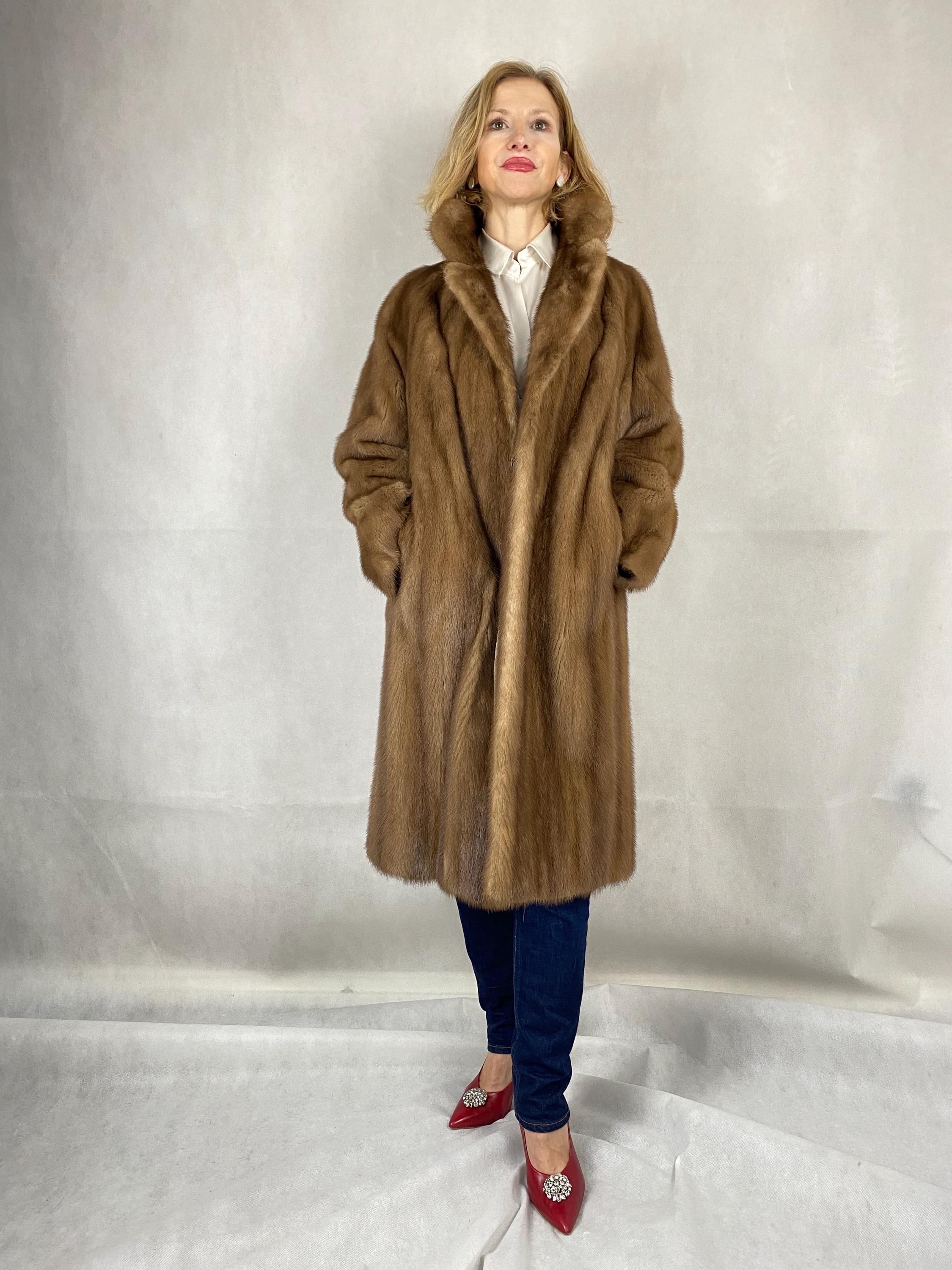 OSLO ミンクコート 毛皮 ロングコート ブラウン デミバフミンク XL位