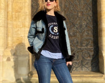 Gstar Denim Jacket: Mink Fur Lined, Unisex Size S-M.