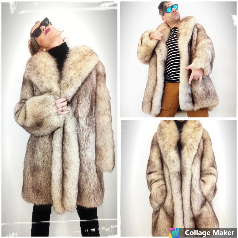 Real Fox Fur Coat With Long Collar Blue Wide Real Fox Fur Coat With Long Collar, Genuine White Fox Fur Coat
