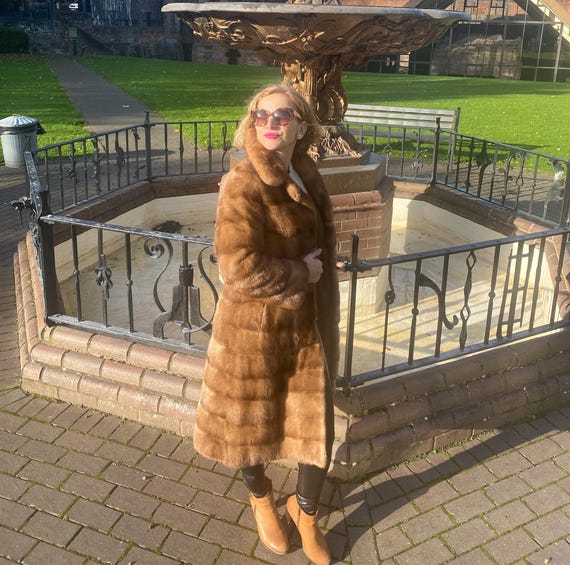 Mink Fur Coat: vintage long mink coat. Demi Buff Brown, Size Small