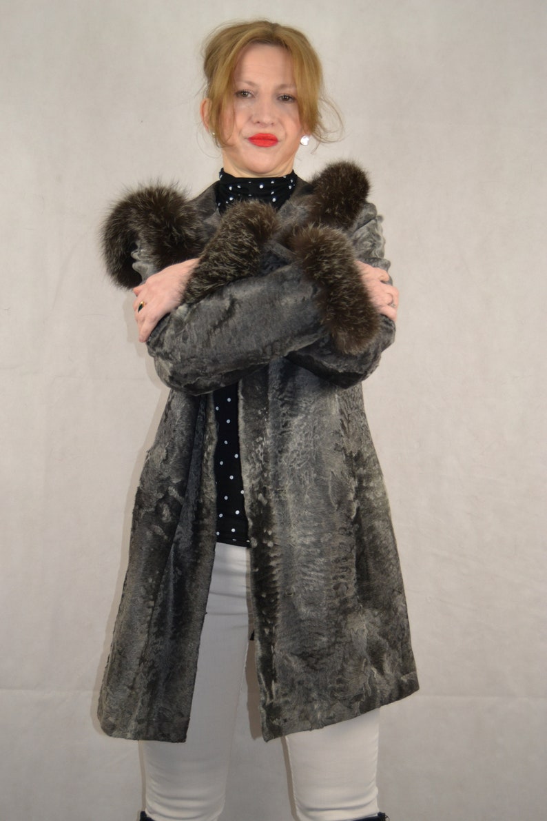 Real Fur Coat Woman. Swakara Coat. Silver Broadtail Lamb Fur - Etsy