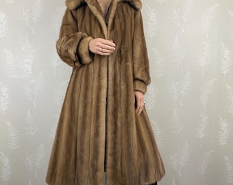 Real mink fur coat/ Vintage fur coat/ Size S/ longline brown mink long coat/ preloved brown winter fur coat/ women winter coat/ Long Coat.