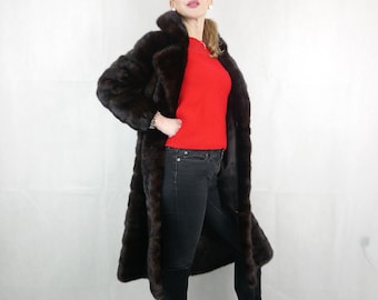 Vintage Chocolate Brown Mink Fur Coat, Convertible Jacket Stole, Size Small