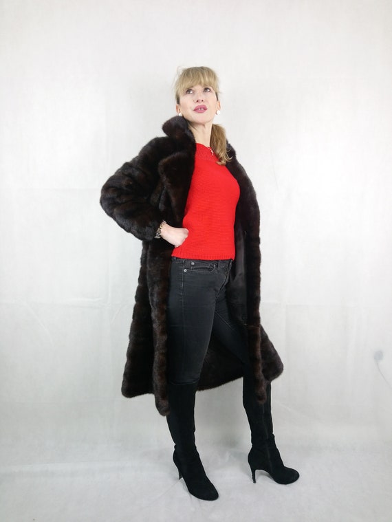 Vintage Chocolate Brown Mink Fur Coat, Convertible Jacket Stole