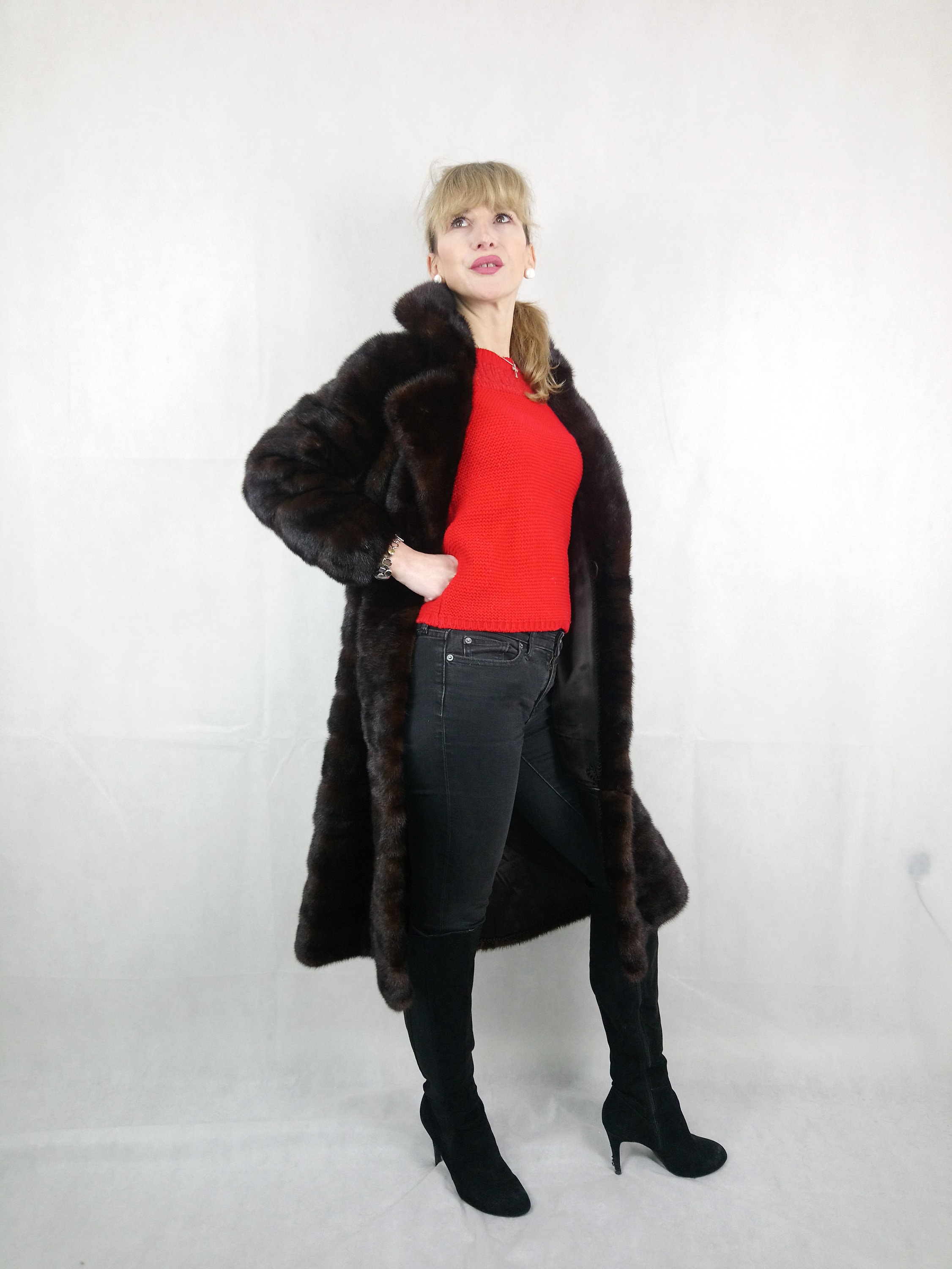 Vintage Chocolate Brown Mink Fur Coat, Convertible Jacket Stole