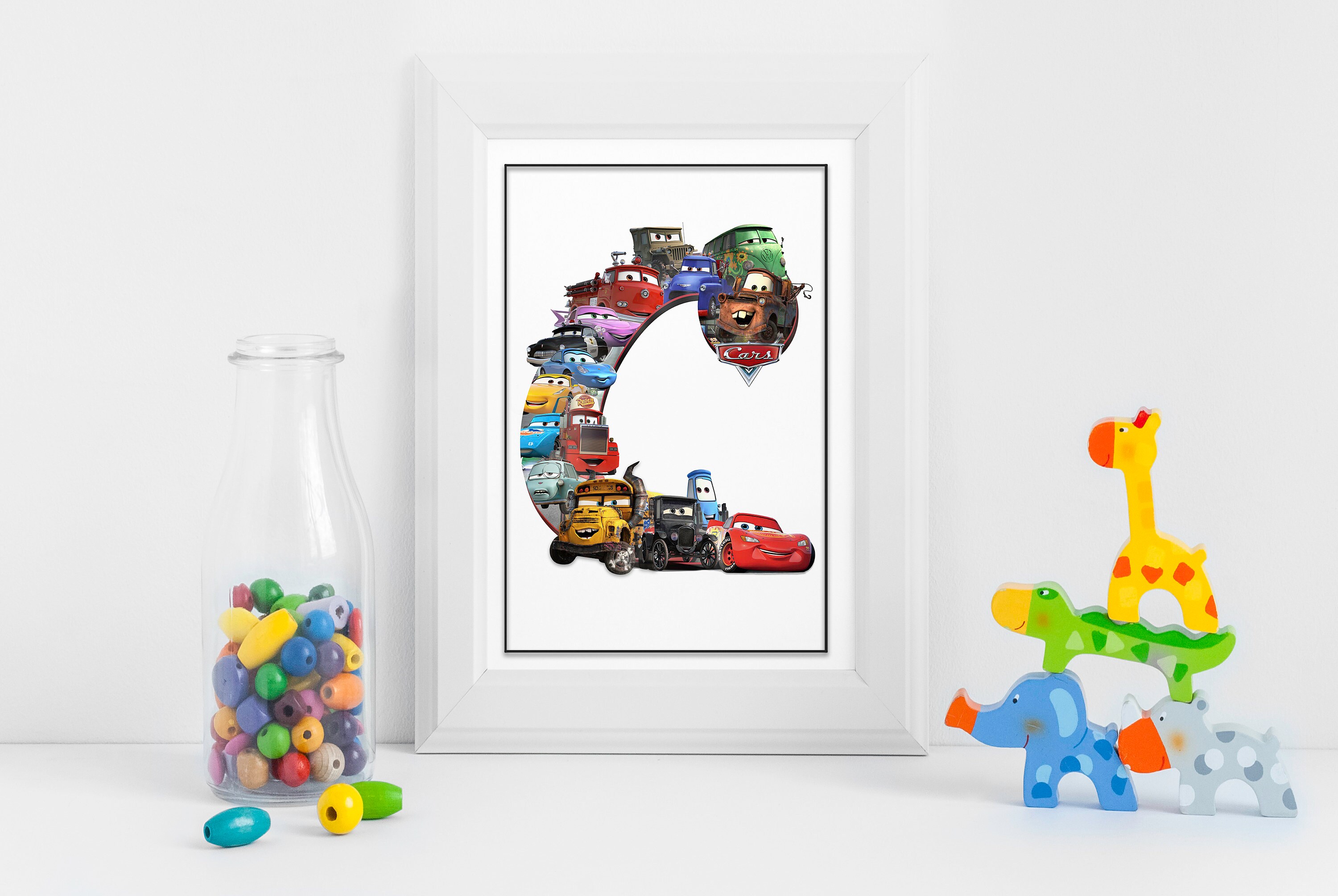 cars disney letter c movie poster print wall art printable available