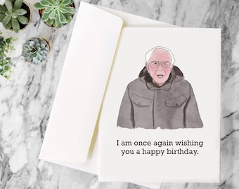 Printable Birthday Bernie Sanders Card & Envelope -I am once again wishing you a happy birthday. (Inside Blank) - Instant Download