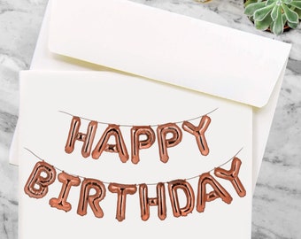 Printable Birthday Card & Envelope- Happy Birthday Balloon Illustration (Inside Blank) - Instant Download
