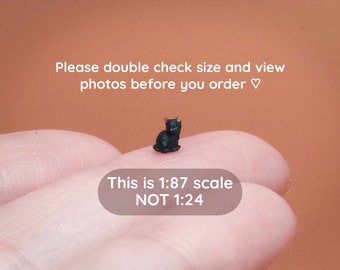 Micro Tiny Sitting Black Kitten Miniature -  1:87 HO Scale - Hand Painted Resin - World's Smallest