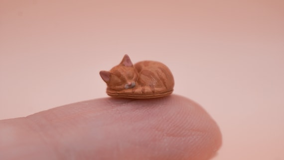 Tiny Sleeping Kitten Miniature 1:24 G Scale Hand Painted Resin 