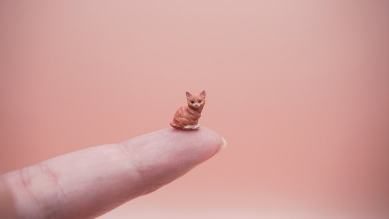 Tiny Sitting Orange Tabby KITTEN Miniature 1:24 G Scale Hand Painted Resin image 7