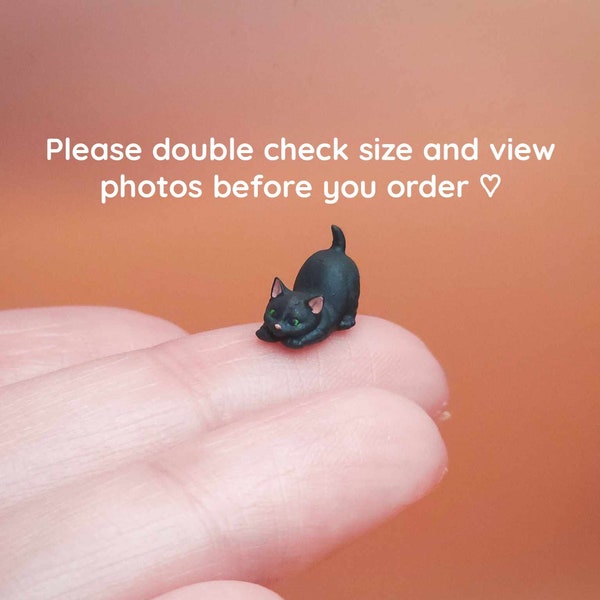 Tiny Pouncing Black KITTEN Miniature- 1:24 G Scale - Hand Painted Resin