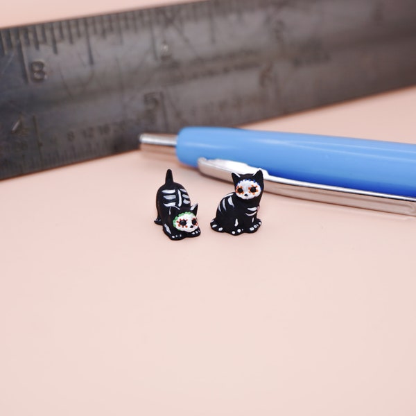 Miniatura de gatinho do Dia dos Mortos - Escala G 1:24 - Resina pintada à mão
