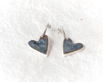 Blue Effect Heart Ceramic Earrings Silver studs Handmade earrings Heart Shape Ceramic Earrings by Iana Kaisheva