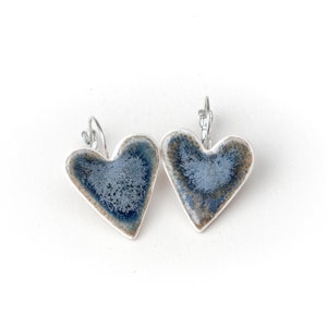 Blue Heart Ceramic Earrings Handmade Porcelain Jewelry Love Unique Metal Blue Glaze Heart Shape Ceramic Earrings by Iana Kaisheva image 1