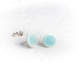 Light Blue Small Ceramic Earrings Silver Stud Earrings Round shape Gift for Her Ceramic Jewelry Iana Kaisheva