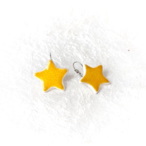 Yellow Star Ceramic Earrings Handmade Jewelry Lever back Star shape Yallow earrings by Iana Kaisheva image 2