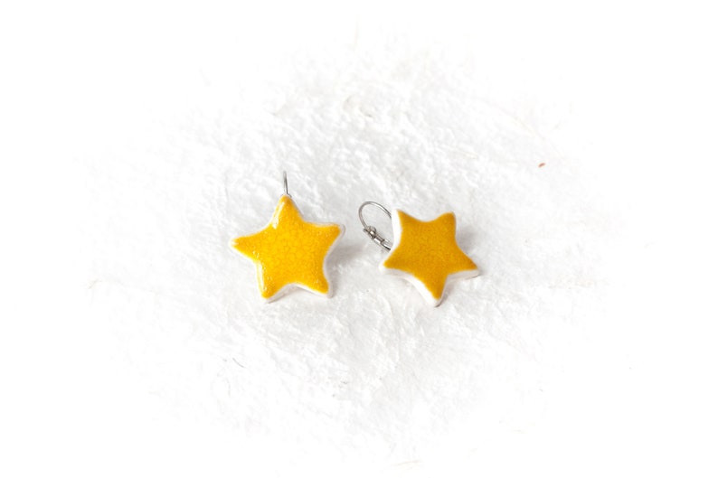 Yellow Star Ceramic Earrings Handmade Jewelry Lever back Star shape Yallow earrings by Iana Kaisheva image 2