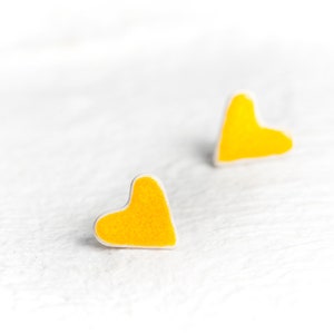 Yallow Heart Ceramic Earrings Silver Stud Earrings Small ceramic earrings Tiny Present Gift Ceramic Jewelry Iana Kaisheva image 2