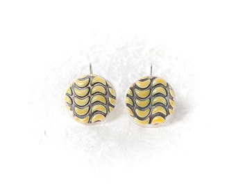 Yellow Moons Ceramic Earrings Handmade Jewelry English lock Brown metal Gift for Her Ceramic jewelry by Iana Kaisheva