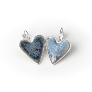 Blue Heart Ceramic Earrings Handmade Porcelain Jewelry Love Unique Metal Blue Glaze Heart Shape Ceramic Earrings by Iana Kaisheva image 3