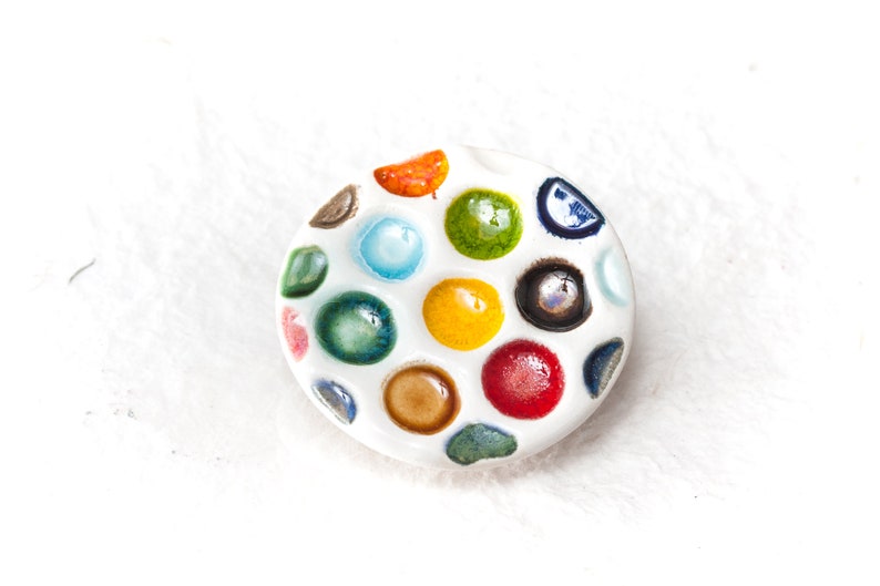 Color Dots Ceramic Brooch Circle Shape Ceramic Jewelry Colorful Palette Dots Big Holes Ceramic brooch by Iana Kaisheva image 1