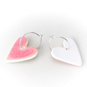 PINK Heart Ceramic Earrings Handmade Jewelry Silver Earring Hoop Pink Heart Ceramic Earrings by Iana Kaisheva image 4