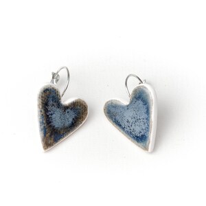 Blue Heart Ceramic Earrings Handmade Porcelain Jewelry Love Unique Metal Blue Glaze Heart Shape Ceramic Earrings by Iana Kaisheva image 4