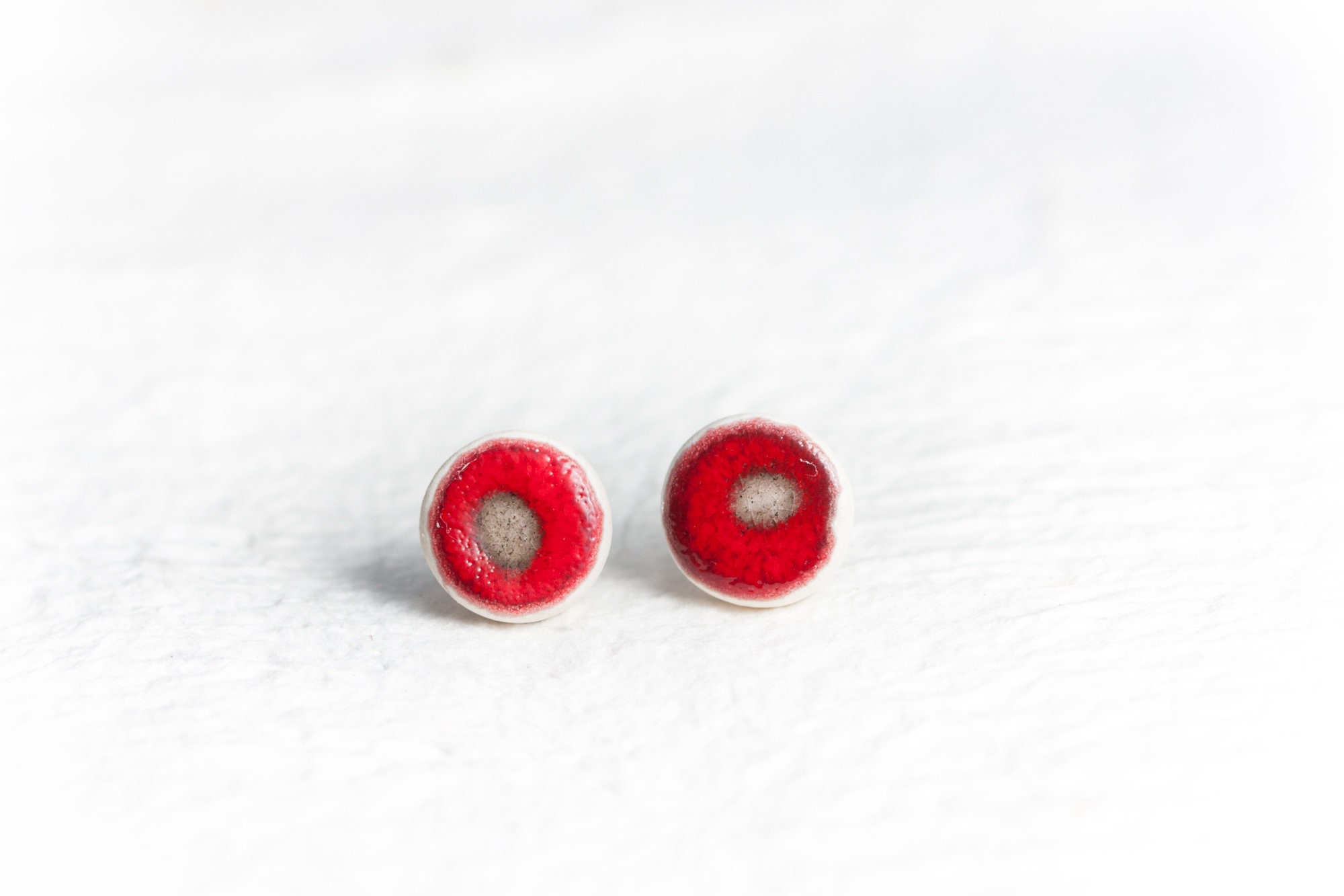 Red Heart Small Ceramic Earrings Silver Stud Earrings Tiny Present Gift Ceramic Jewelry Iana Kaisheva