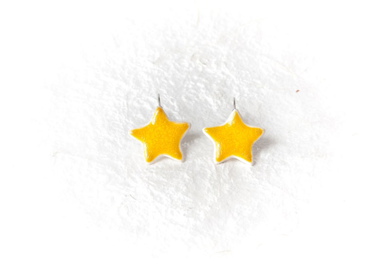 Yellow Star Ceramic Earrings Handmade Jewelry Lever back Star shape Yallow earrings by Iana Kaisheva image 1