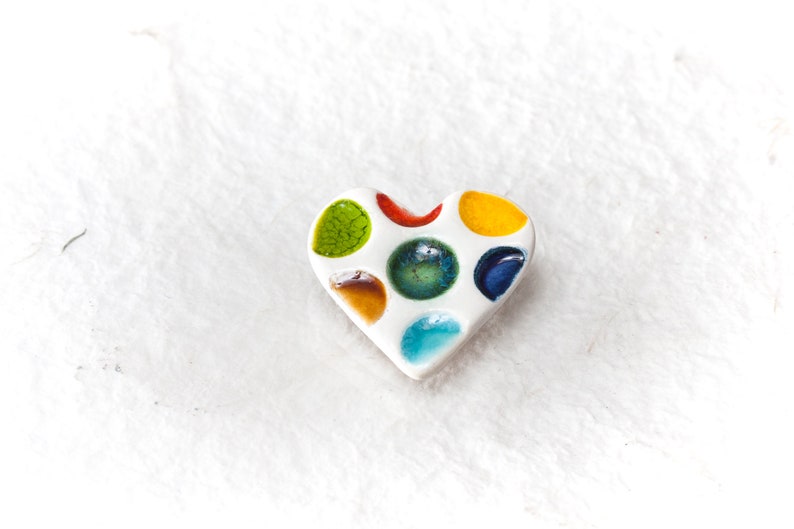 Color Big Dots Ceramic Brooch Small Heart Shape Brooch Colorful Dots Pin Ceramic Jewelry Rainbow colors by Iana Kaisheva image 1