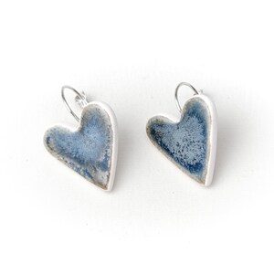 Blue Heart Ceramic Earrings Handmade Porcelain Jewelry Love Unique Metal Blue Glaze Heart Shape Ceramic Earrings by Iana Kaisheva image 5