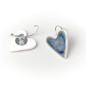 Blue Heart Ceramic Earrings Handmade Porcelain Jewelry Love Unique Metal Blue Glaze Heart Shape Ceramic Earrings by Iana Kaisheva image 6