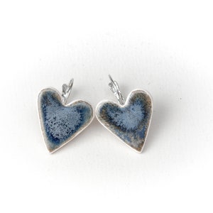 Blue Heart Ceramic Earrings Handmade Porcelain Jewelry Love Unique Metal Blue Glaze Heart Shape Ceramic Earrings by Iana Kaisheva image 2