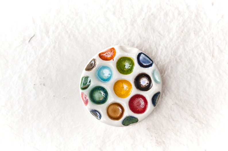 Color Dots Ceramic Brooch Circle Shape Ceramic Jewelry Colorful Palette Dots Big Holes Ceramic brooch by Iana Kaisheva image 2