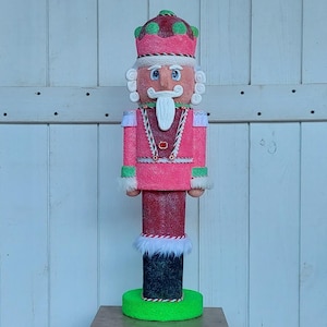 Nutcracker, Christmas Nutcracker, Tall Nutcracker, Pastel Nutcracker, Decorated Christmas Nutcracker  Flocked Nutcracker  Painted Nutcracker