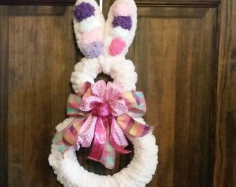 Yarn Easter Bunny Wreath  Large Yarn Bunny Wreath  Yarn Bunny Door Decor Yarn Easter Bunny Door Decor  Yarn Easter Wreath Yarn Spring Wreath