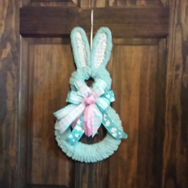 Yarn Easter Bunny Wreath  Yarn Bunny Wreath  Yarn Easter Door Decor  Yarn Easter Rabbit Wreath  Yarn Spring bunny Decor  Yarn Easter Wreath