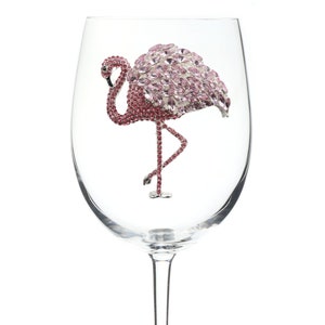 The Queens Jewels - Flamingo Jeweled Wine Glass  - Unique Gift for Women Birthday Cute Queen Not Painted Decorated Bling Bedazzled
