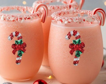 The Queens Jewels - Candy Cane Limited Edition Jeweled Wine Glass  - Unique Gift for Women Birthday Cute Queen Not Painted Decorated