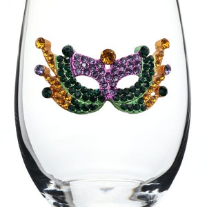 Queen Jewels Mardi Gras Mask Jeweled Stemless Wine Glass main image 0